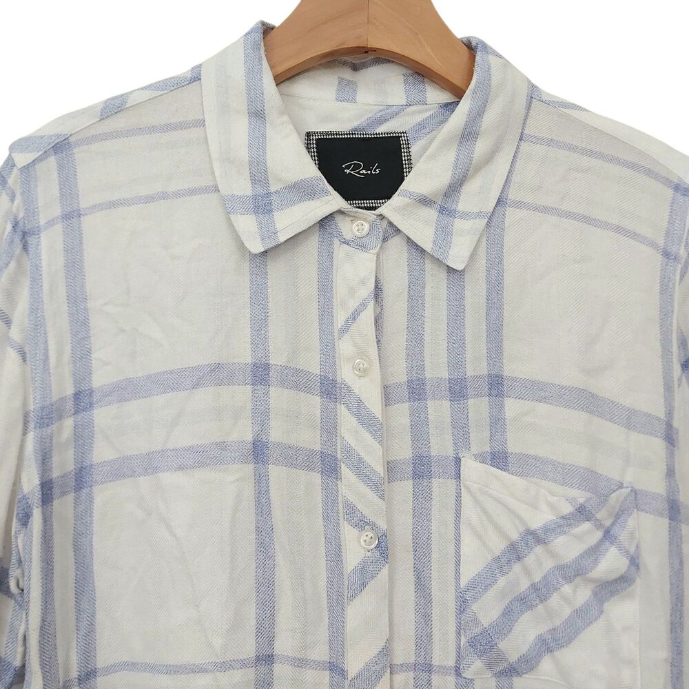 Rails Shirt Womens Medium White Blue Plaid Long Sleeve Button Soft Casual Preppy - Picture 2 of 10